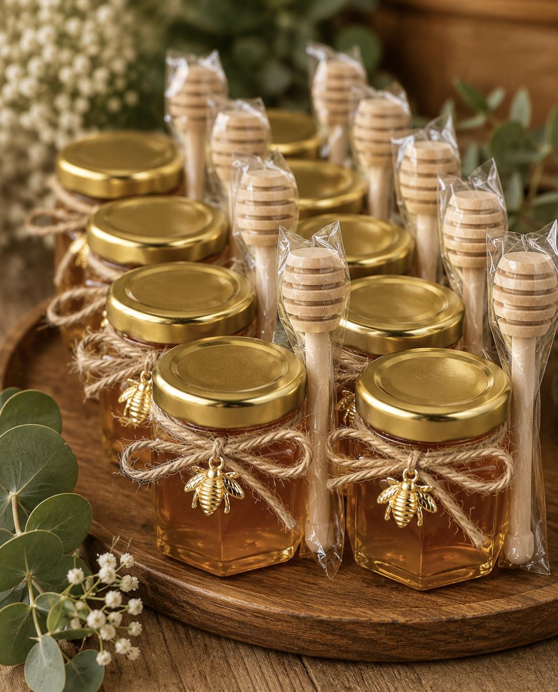 Honey Jar Favors with Honey Dippers: Sweet Ideas for Weddings and Showers