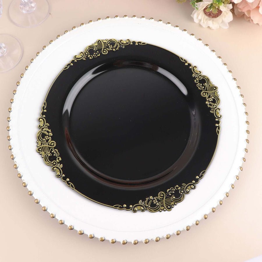 10 - Pack Leaf Embossed Rim Round Plastic Dessert Plates – Elegant Disposable Party Plates for Weddings & Events