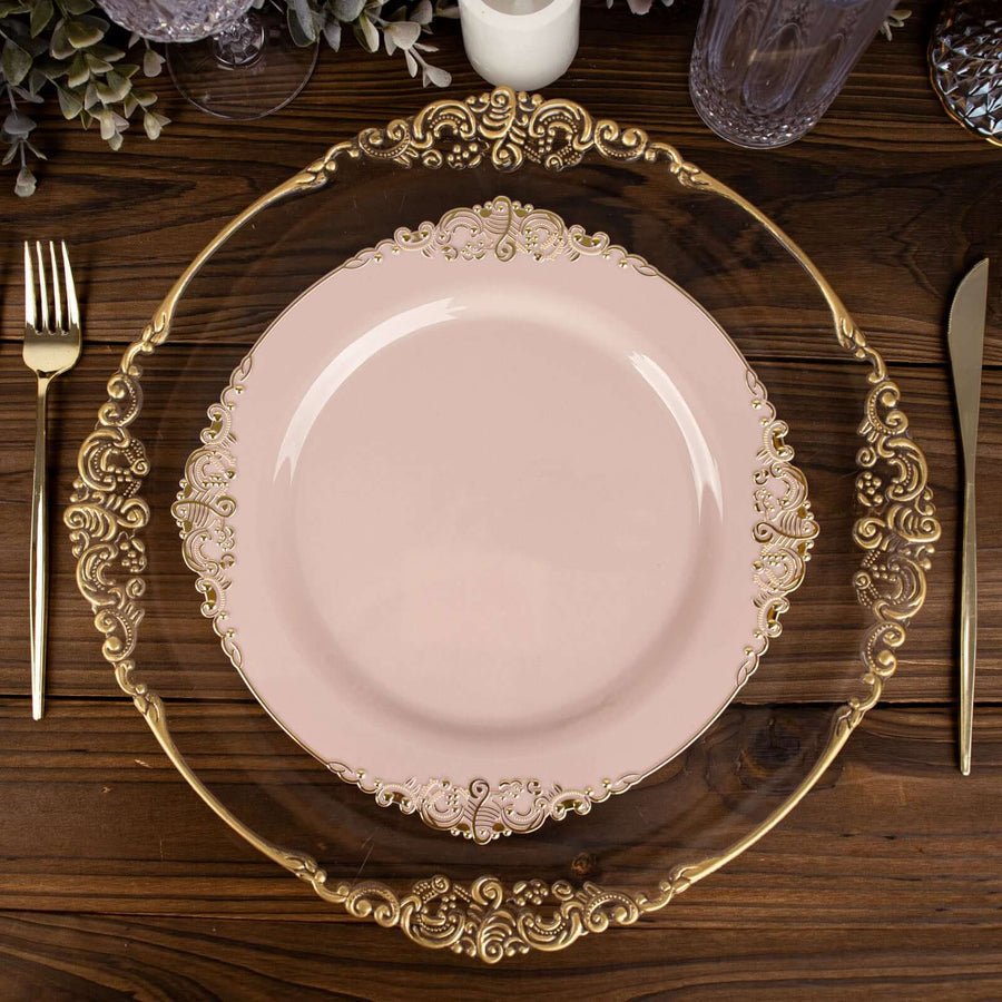 10 - Pack Leaf Embossed Rim Round Plastic Dessert Plates – Elegant Disposable Party Plates for Weddings & Events