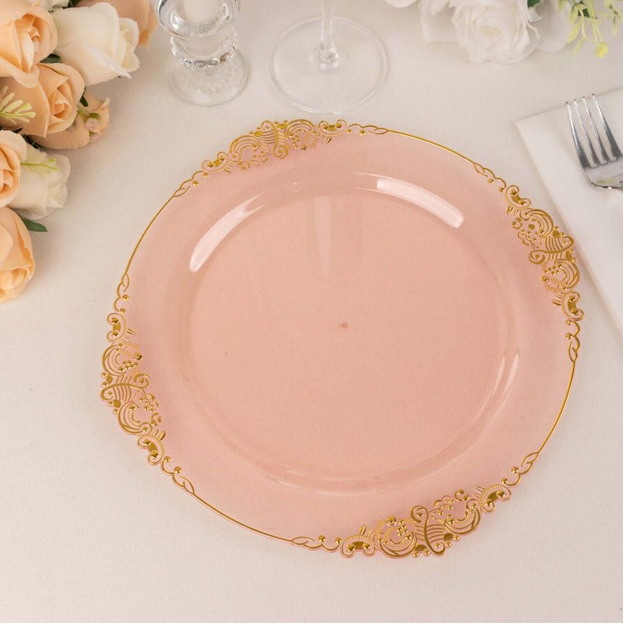 10 - Pack Leaf Embossed Rim Round Plastic Dessert Plates – Elegant Disposable Party Plates for Weddings & Events