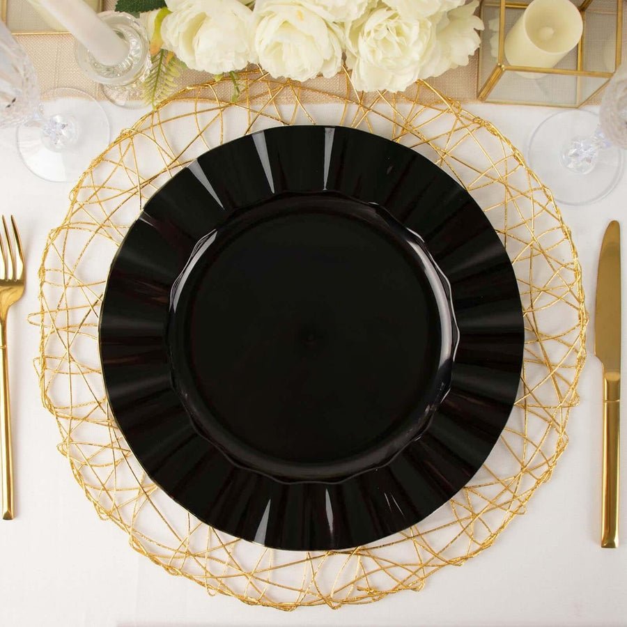 10 - Pack Ruffled Rim Round Plastic Dinner Plates – 9” Elegant Disposable Party Plates for Weddings, Events & Catering - Pretty Party Boxx