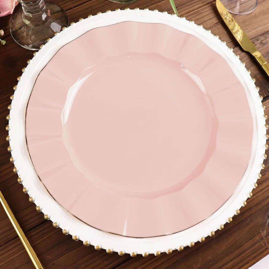 10 - Pack Ruffled Rim Round Plastic Dinner Plates – Elegant Disposable Party Plates for Weddings, Banquets & Events