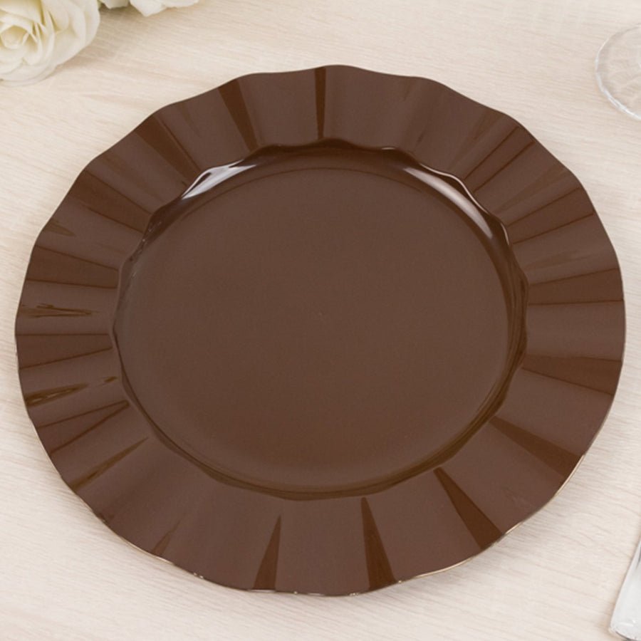 10 - Pack Ruffled Rim Round Plastic Dinner Plates – 9” Elegant Disposable Party Plates for Weddings, Events & Catering - Pretty Party Boxx