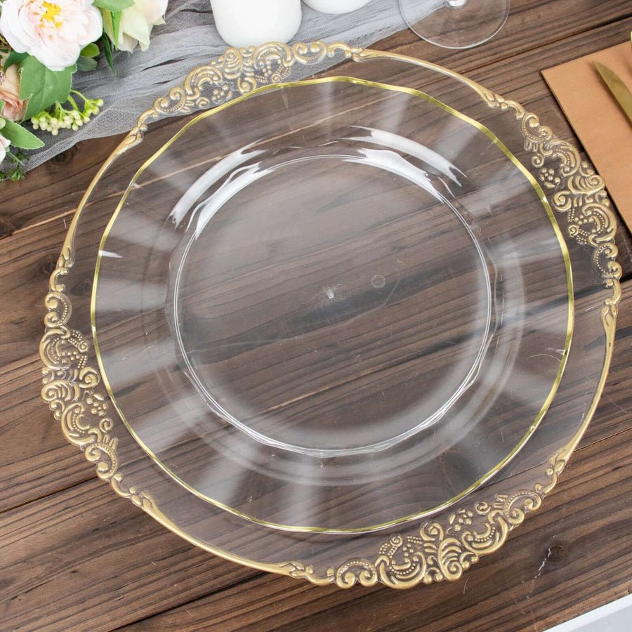 10 - Pack Ruffled Rim Round Plastic Dinner Plates – Elegant Disposable Party Plates for Weddings, Banquets & Events