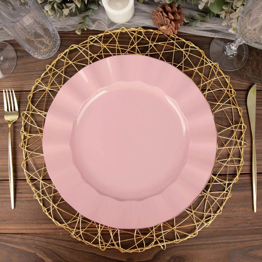 10 - Pack Ruffled Rim Round Plastic Dinner Plates – Elegant Disposable Party Plates for Weddings, Banquets & Events