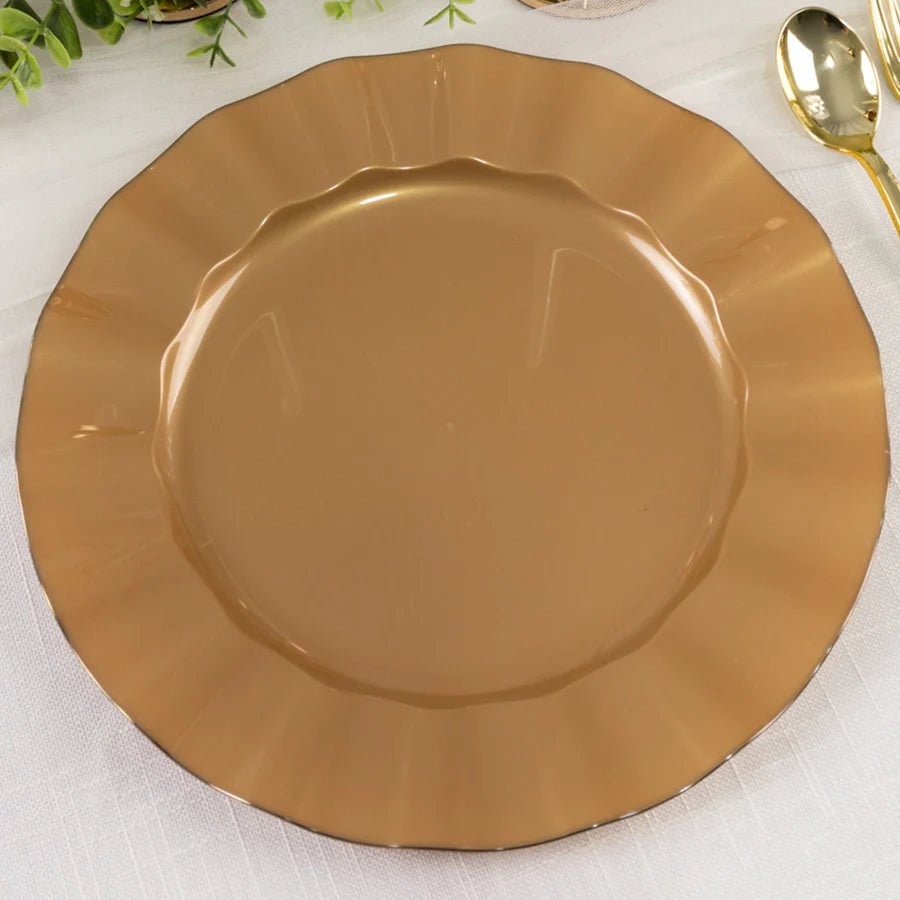 10 - Pack Ruffled Rim Round Plastic Dinner Plates – Elegant Disposable Party Plates for Weddings, Banquets & Events