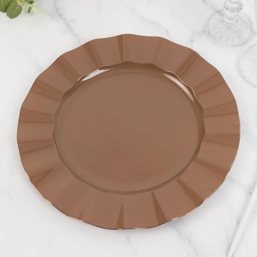 10 - Pack Ruffled Rim Round Plastic Dinner Plates – Elegant Disposable Party Plates for Weddings, Banquets & Events