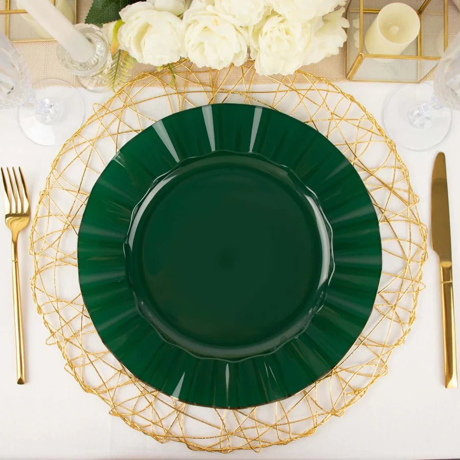 10 - Pack Ruffled Rim Round Plastic Dinner Plates – Elegant Disposable Party Plates for Weddings, Banquets & Events