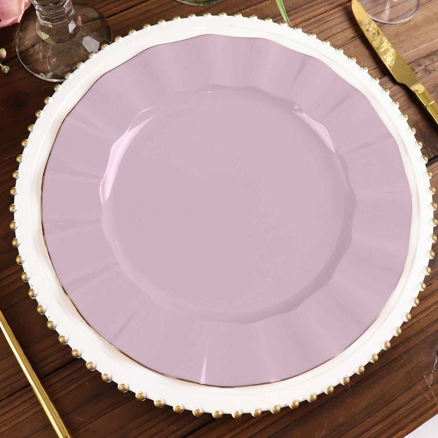 10 - Pack Ruffled Rim Round Plastic Dinner Plates – Elegant Disposable Party Plates for Weddings, Banquets & Events