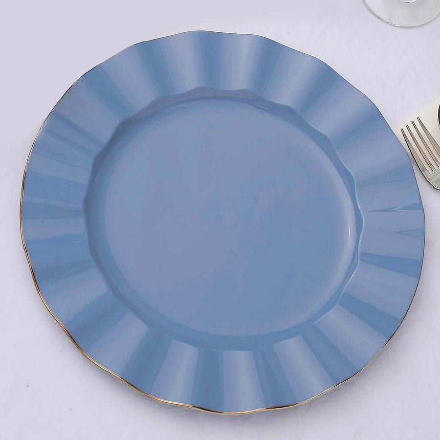 10 - Pack Ruffled Rim Round Plastic Dinner Plates – 9” Elegant Disposable Party Plates for Weddings, Events & Catering - Pretty Party Boxx