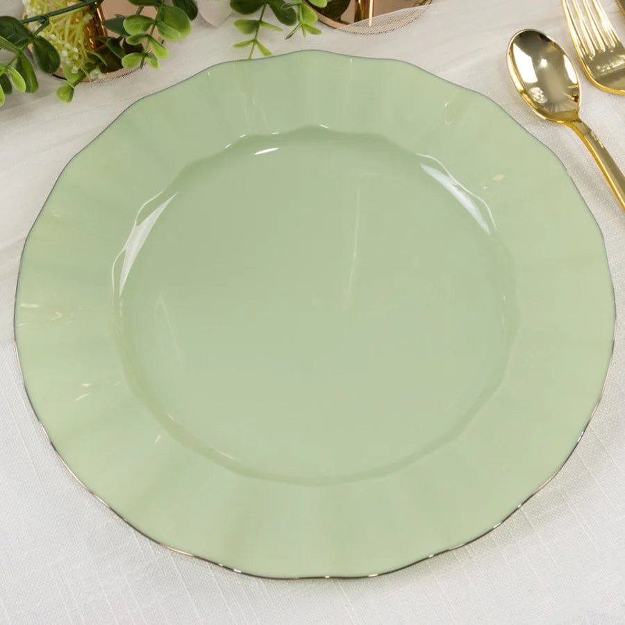 10 - Pack Ruffled Rim Round Plastic Dinner Plates – Elegant Disposable Party Plates for Weddings, Banquets & Events