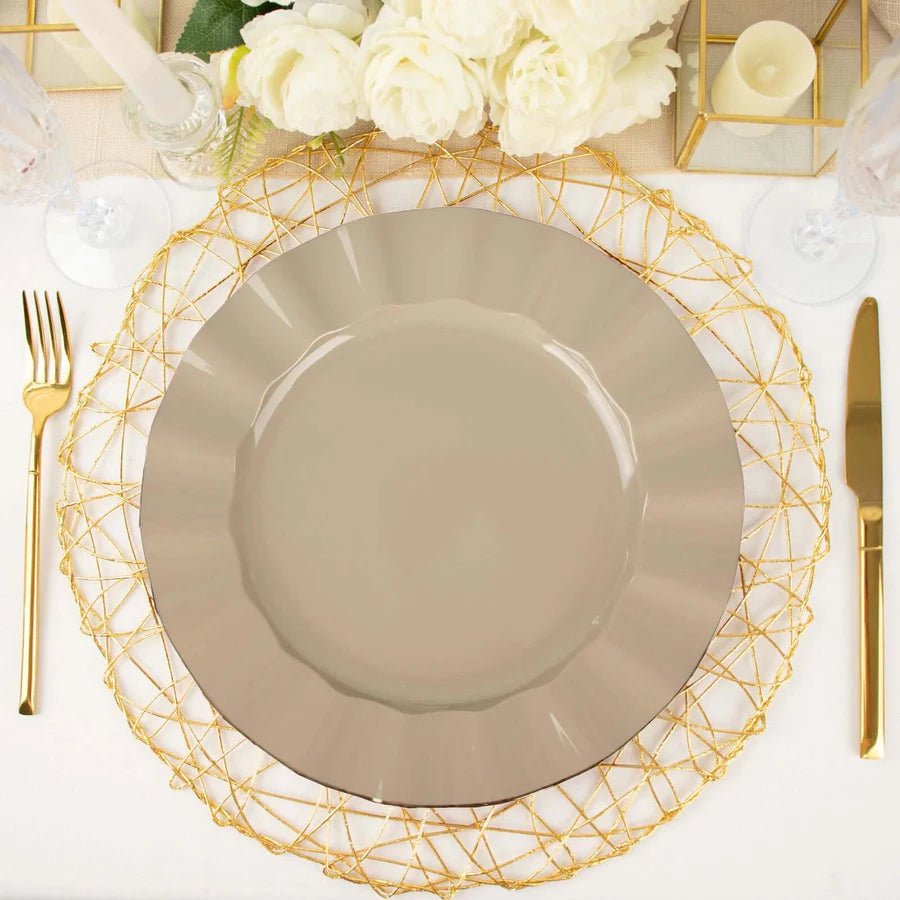 10 - Pack Ruffled Rim Round Plastic Dinner Plates – Elegant Disposable Party Plates for Weddings, Banquets & Events