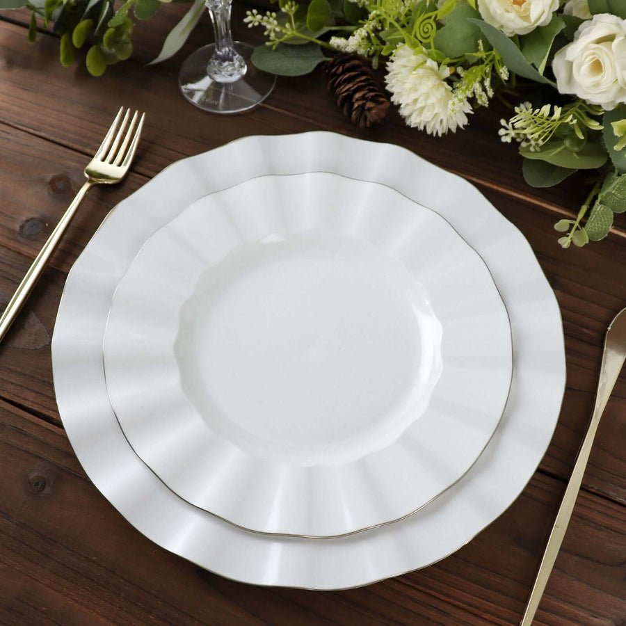 10 - Pack Ruffled Rim Round Plastic Dinner Plates – Elegant Disposable Party Plates for Weddings, Banquets & Events