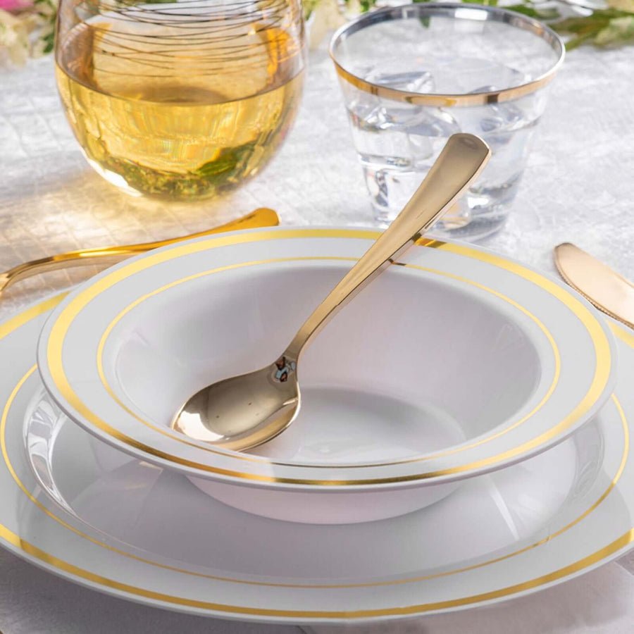 20 - Pack Regal Clear Plastic Dessert & Salad Bowls with Gold Rim – 12oz Disposable Party Serving Bowls for Weddings, Banquets & Events - Pretty Party Boxx