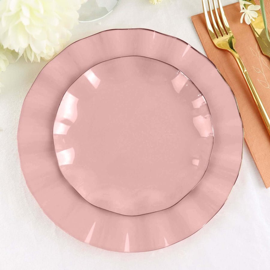 10 - Pack Ruffled Rim Round Plastic Dinner Plates – 9” Elegant Disposable Party Plates for Weddings, Events & Catering - Pretty Party Boxx