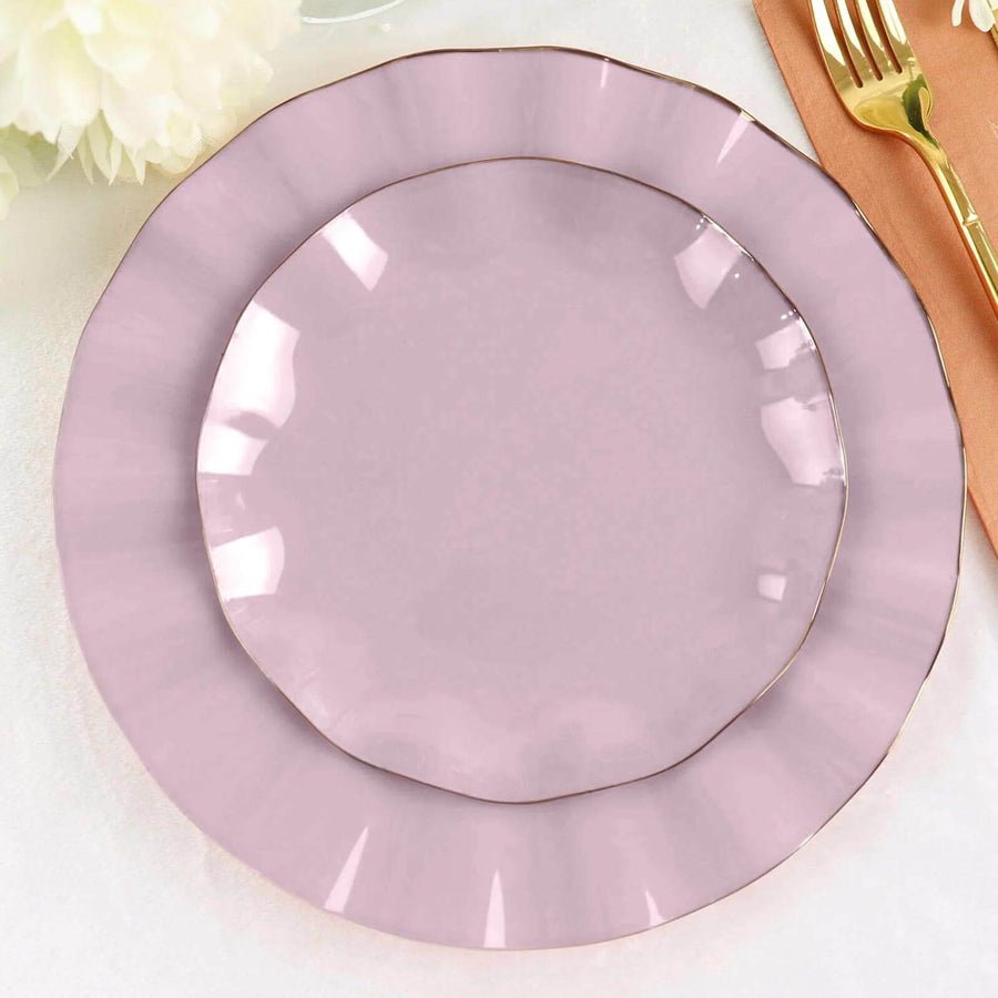 10 - Pack Ruffled Rim Round Plastic Dinner Plates – 9” Elegant Disposable Party Plates for Weddings, Events & Catering - Pretty Party Boxx