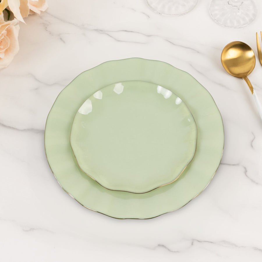 10 - Pack Ruffled Rim Round Plastic Dinner Plates – 9” Elegant Disposable Party Plates for Weddings, Events & Catering - Pretty Party Boxx