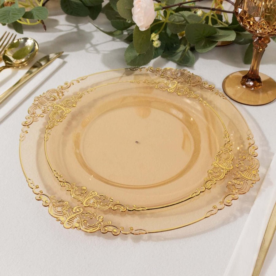 10 - Pack Leaf Embossed Rim Round Plastic Dessert Plates – Elegant Disposable Party Plates for Weddings & Events