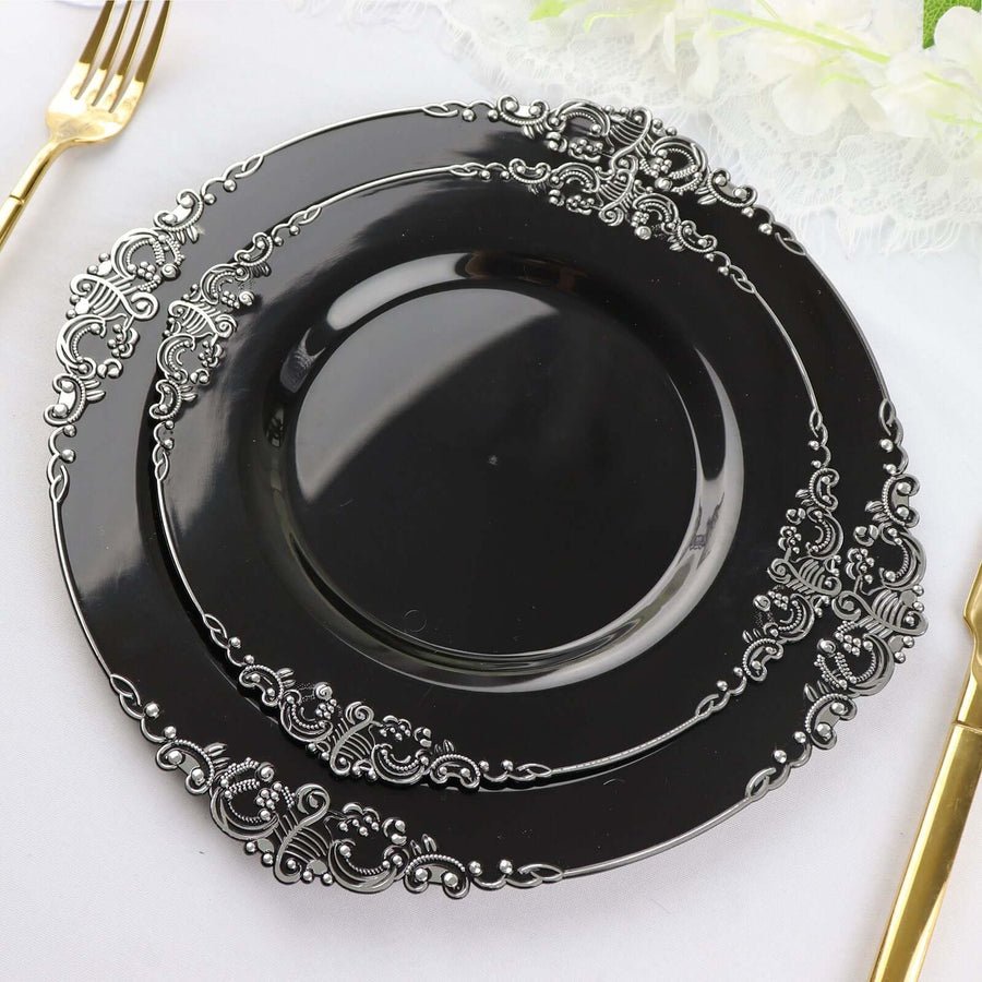 10 - Pack Leaf Embossed Rim Round Plastic Dessert Plates – Elegant Disposable Party Plates for Weddings & Events