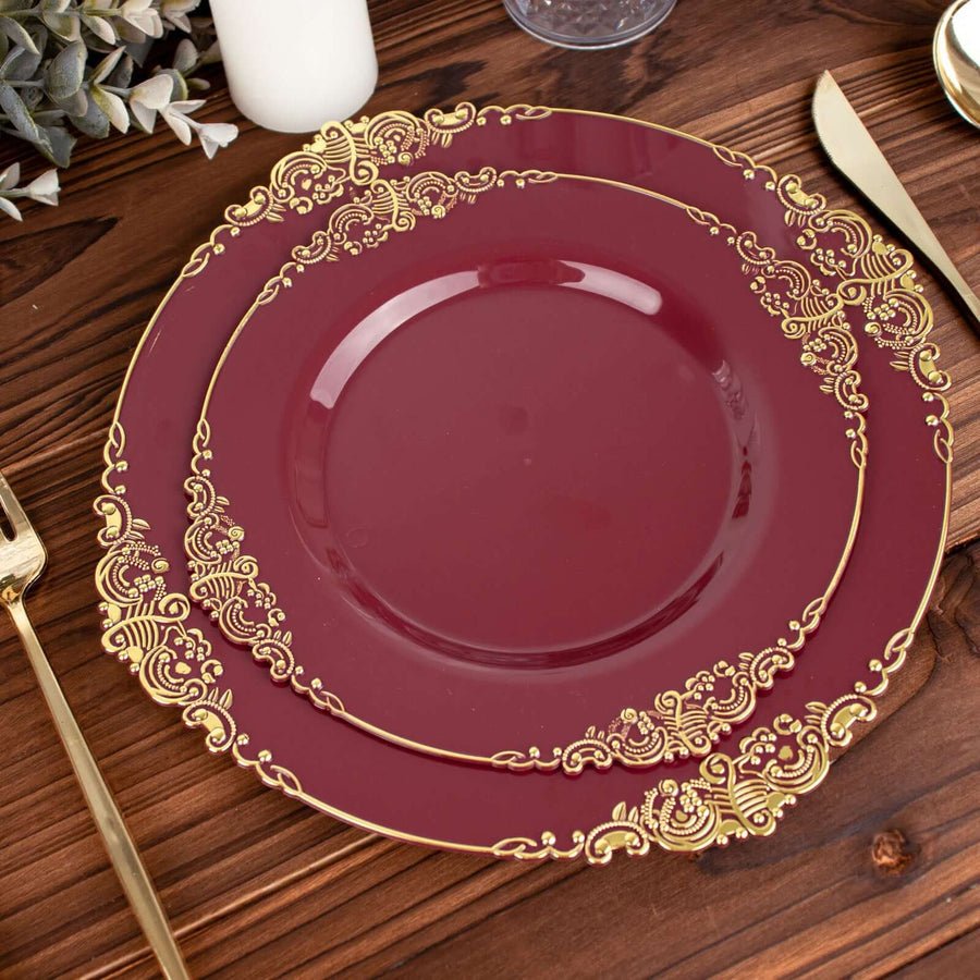 10 - Pack Leaf Embossed Rim Round Plastic Dessert Plates – Elegant Disposable Party Plates for Weddings & Events