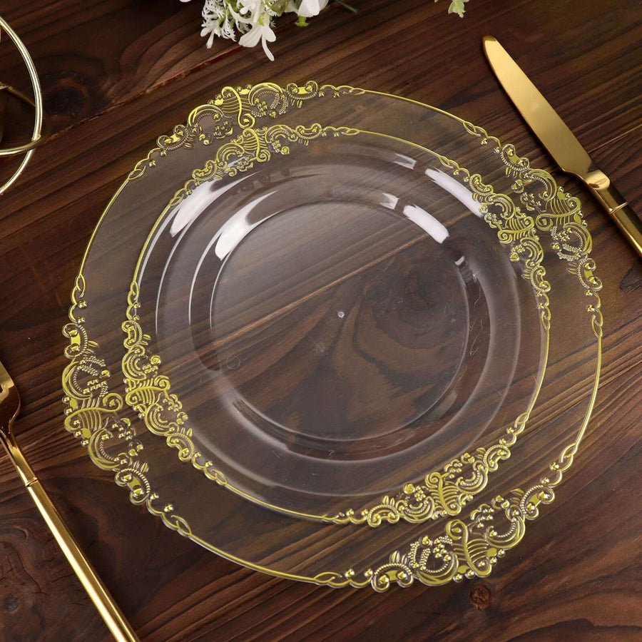 Regal Baroque Round Plastic Dinner Plates – Fancy Disposable Plates for Weddings, Banquets & Events - Pretty Party Boxx