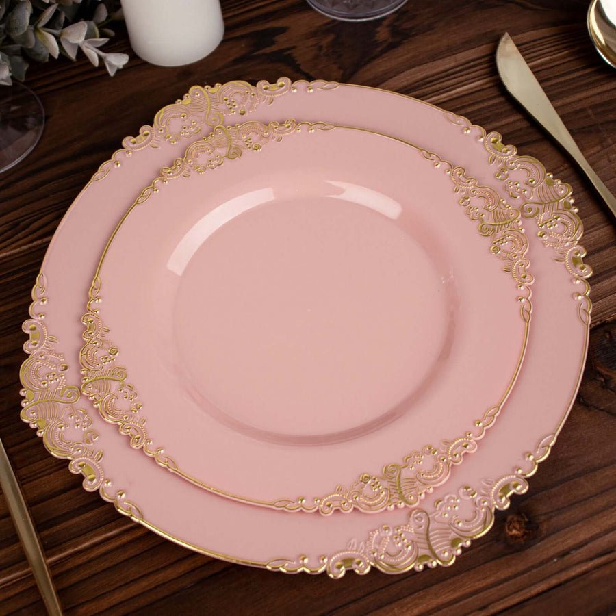 10 - Pack Leaf Embossed Rim Round Plastic Dessert Plates – Elegant Disposable Party Plates for Weddings & Events