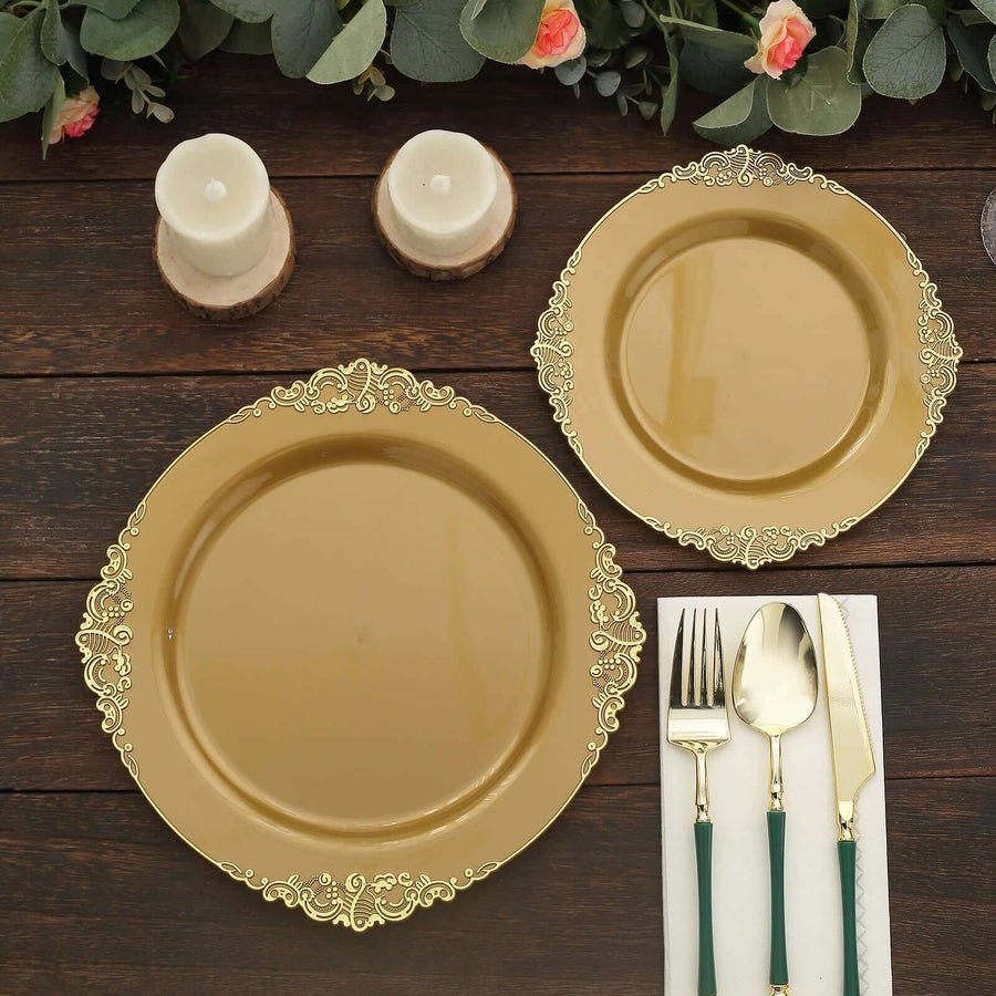 Regal Baroque Round Plastic Dinner Plates – Fancy Disposable Plates for Weddings, Banquets & Events - Pretty Party Boxx