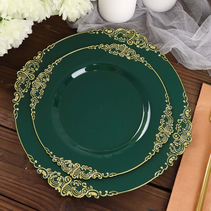10 - Pack Leaf Embossed Rim Round Plastic Dessert Plates – Elegant Disposable Party Plates for Weddings & Events
