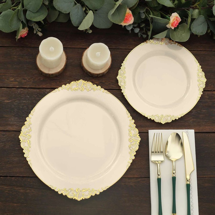 Regal Baroque Round Plastic Dinner Plates – Fancy Disposable Plates for Weddings, Banquets & Events - Pretty Party Boxx