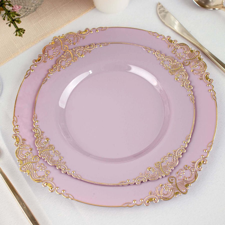 10 - Pack Leaf Embossed Rim Round Plastic Dessert Plates – Elegant Disposable Party Plates for Weddings & Events