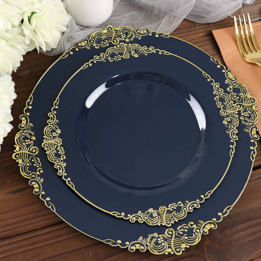 10 - Pack Leaf Embossed Rim Round Plastic Dessert Plates – Elegant Disposable Party Plates for Weddings & Events
