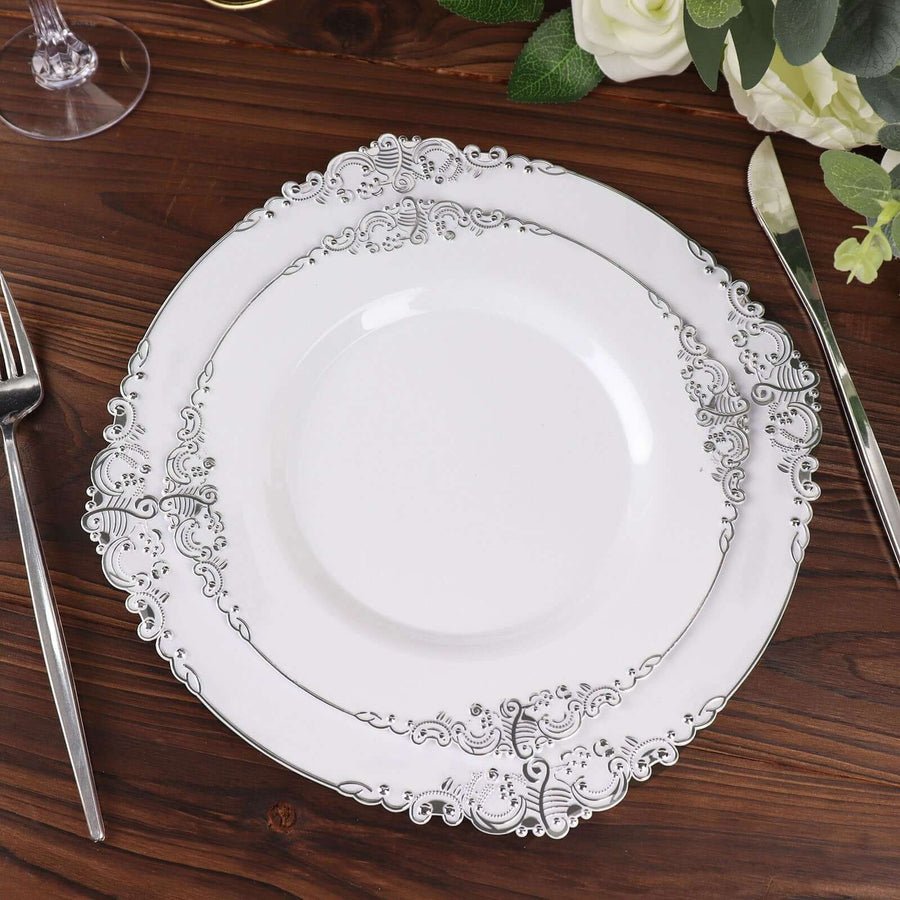 10 - Pack Leaf Embossed Rim Round Plastic Dessert Plates – Elegant Disposable Party Plates for Weddings & Events