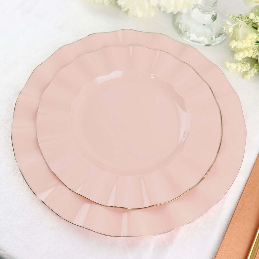 10 - Pack Ruffled Rim Round Plastic Dinner Plates – 9” Elegant Disposable Party Plates for Weddings, Events & Catering - Pretty Party Boxx