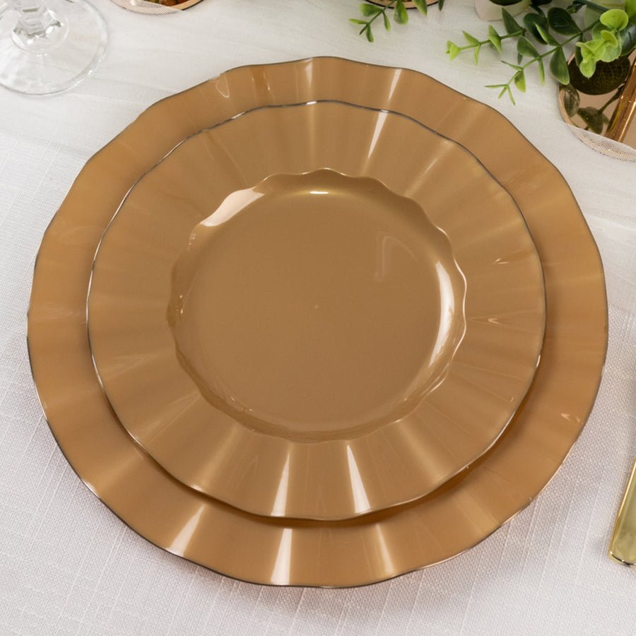 10 - Pack Ruffled Rim Round Plastic Dinner Plates – 9” Elegant Disposable Party Plates for Weddings, Events & Catering - Pretty Party Boxx