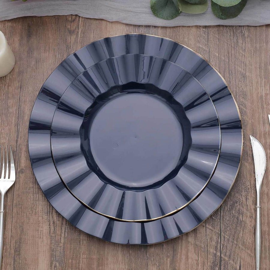 10 - Pack Ruffled Rim Round Plastic Dinner Plates – 9” Elegant Disposable Party Plates for Weddings, Events & Catering - Pretty Party Boxx
