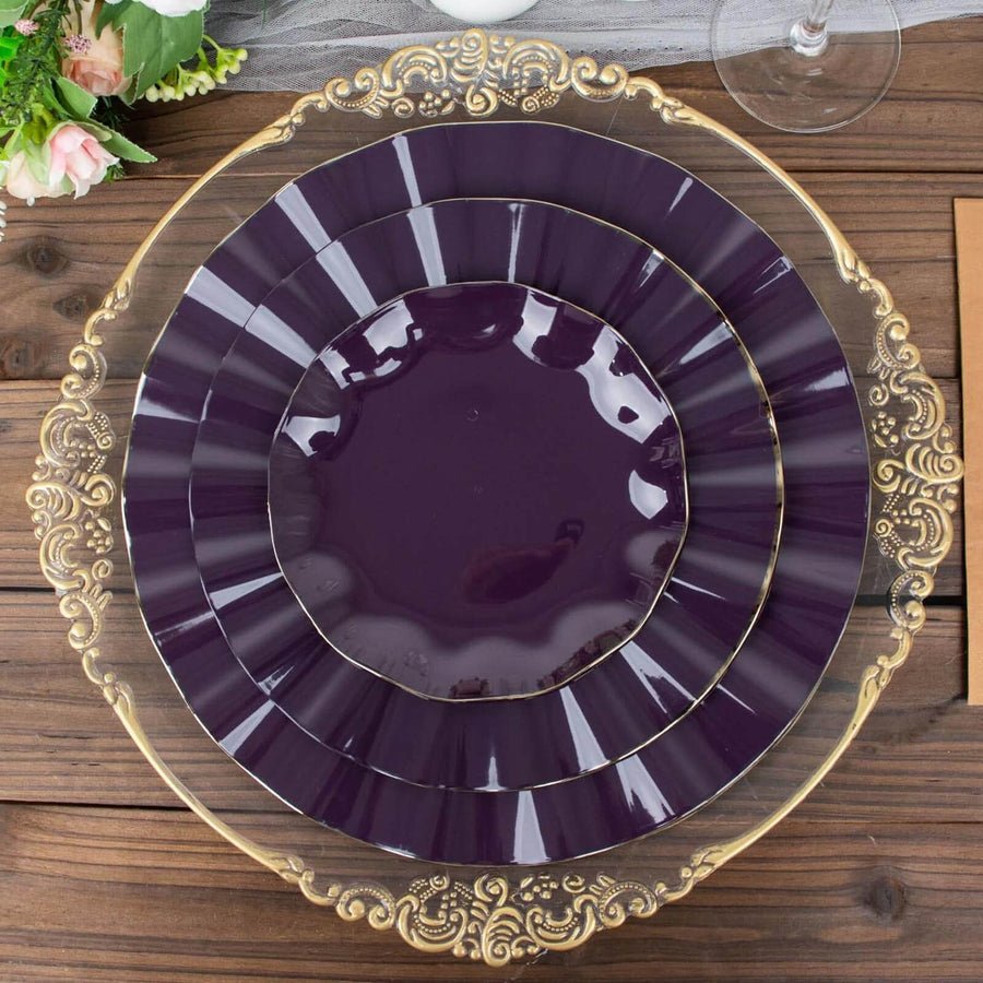 10 - Pack Ruffled Rim Round Plastic Dinner Plates – 9” Elegant Disposable Party Plates for Weddings, Events & Catering - Pretty Party Boxx