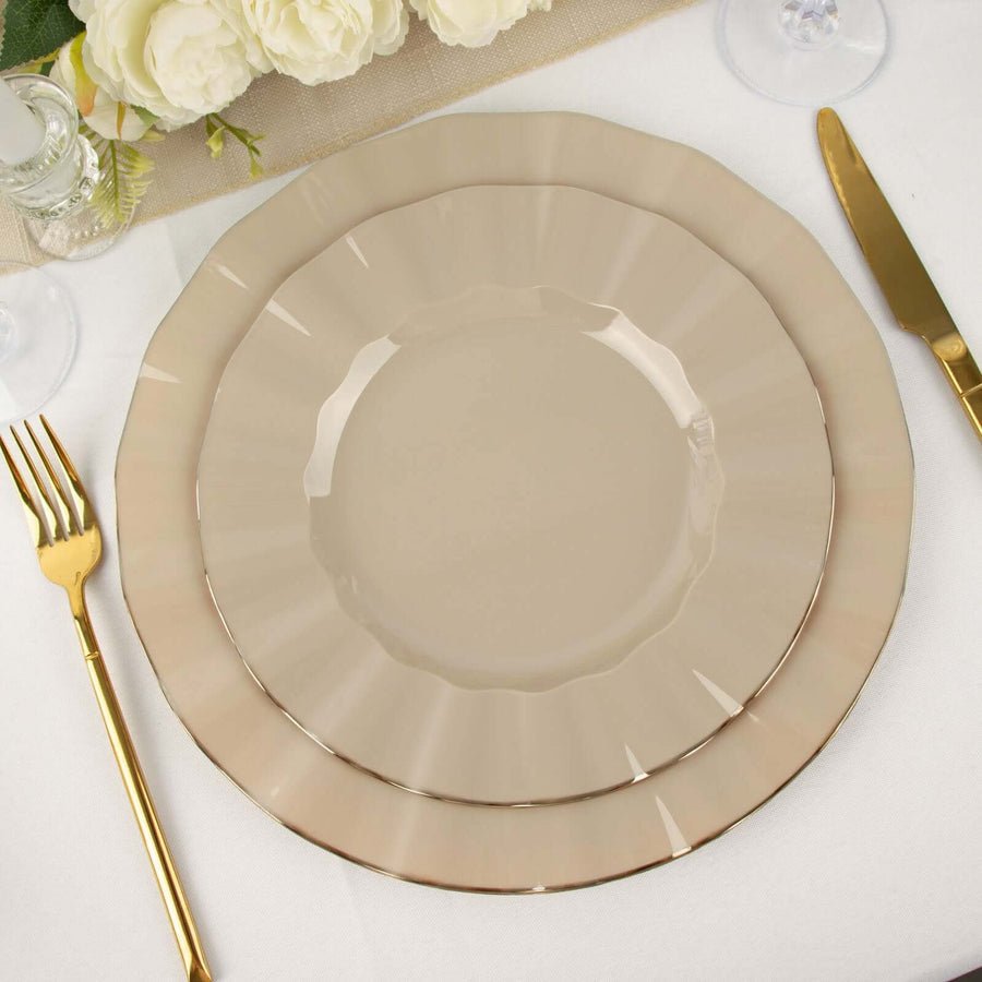 10 - Pack Ruffled Rim Round Plastic Dinner Plates – 9” Elegant Disposable Party Plates for Weddings, Events & Catering - Pretty Party Boxx