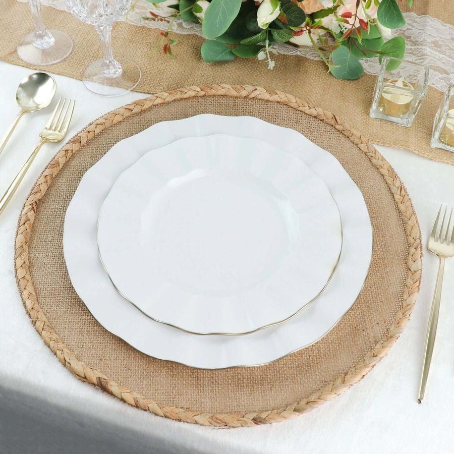 10 - Pack Ruffled Rim Round Plastic Dinner Plates – 9” Elegant Disposable Party Plates for Weddings, Events & Catering - Pretty Party Boxx