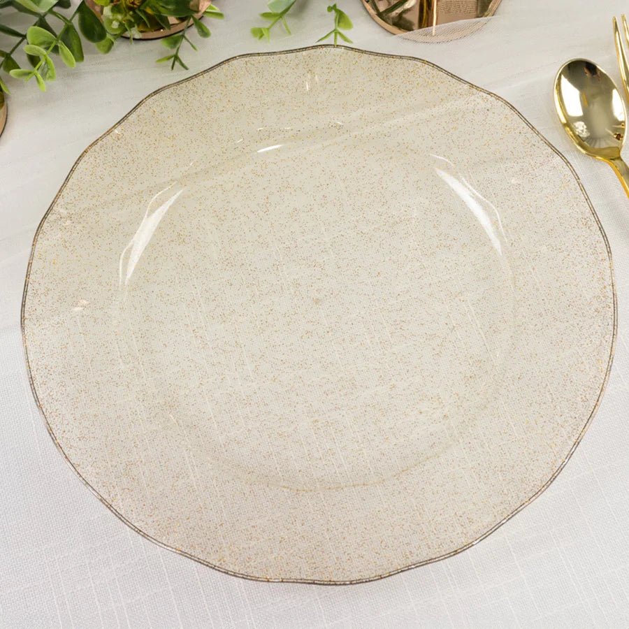 10 - Pack Ruffled Rim Round Plastic Dinner Plates – Elegant Disposable Party Plates for Weddings, Banquets & Events