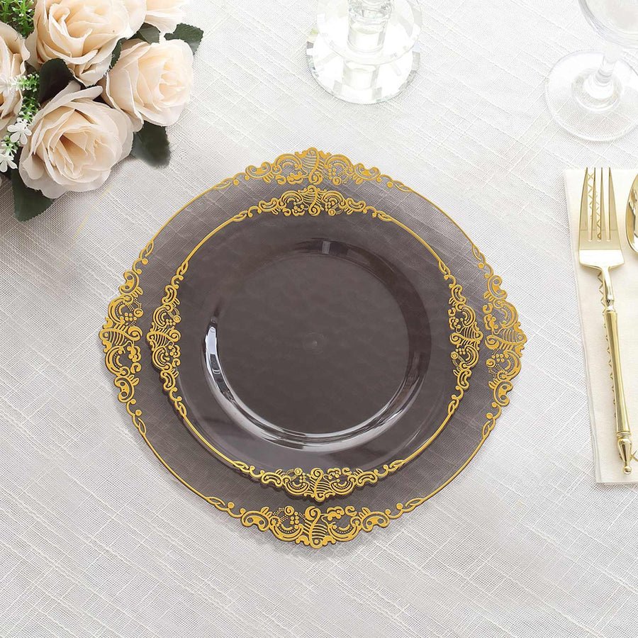 10 - Pack Leaf Embossed Rim Round Plastic Dessert Plates – Elegant Disposable Party Plates for Weddings & Events