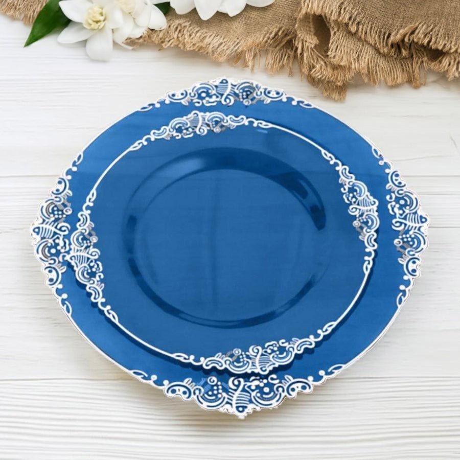 Regal Baroque Round Plastic Dinner Plates – Fancy Disposable Plates for Weddings, Banquets & Events - Pretty Party Boxx