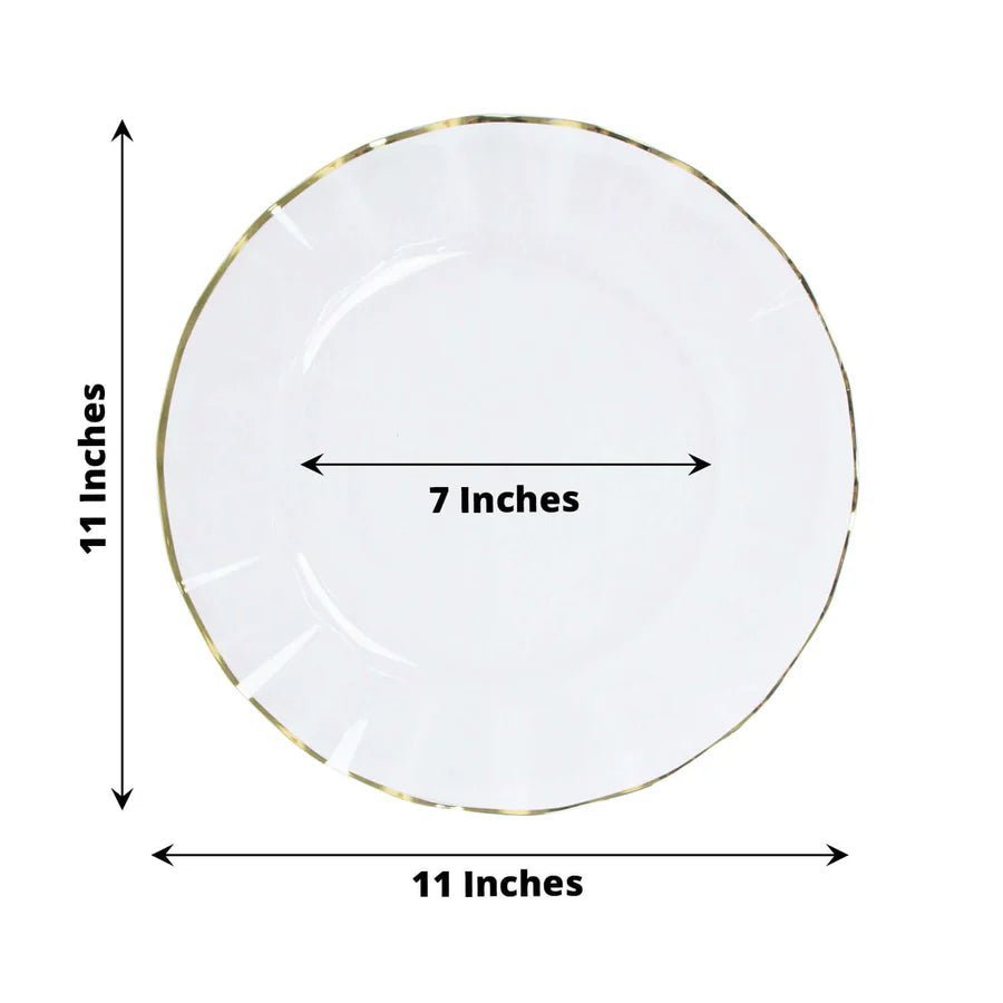 10 - Pack Ruffled Rim Round Plastic Dinner Plates – Elegant Disposable Party Plates for Weddings, Banquets & Events