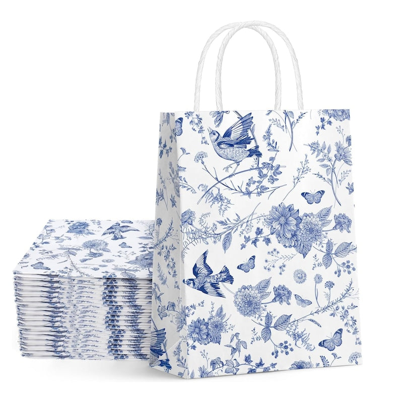 12 Pack French Toile Paper Gift Bags with Handles – Party Favor Goodie Bags - Pretty Party Boxx