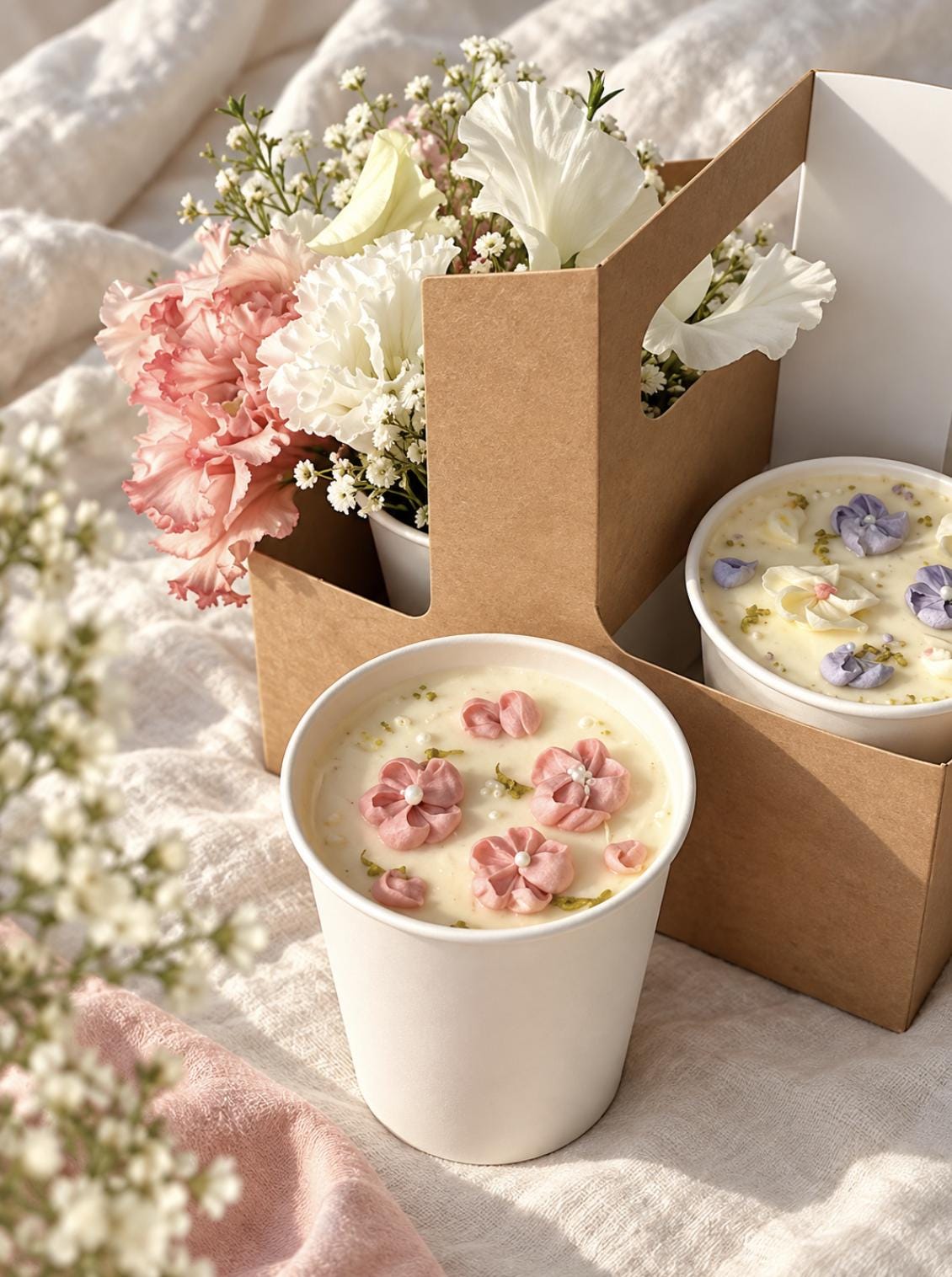 2 - Cup Drink and Flower Carrier with Handle – Recyclable Takeaway Holder for Weddings, Cafes & Catering - Pretty Party Boxx