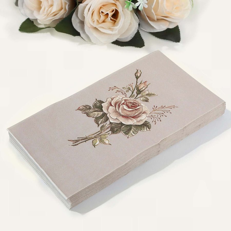 20 - Pack Elegant Paper Dinner Napkins – Peony Flower Print with Gold Edge for Weddings & Events - Pretty Party Boxx