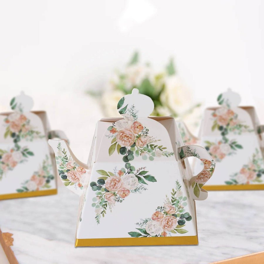 25 - Pack Mini Teapot Party Favor Boxes – Pink Peony Floral Gift Boxes for Weddings & Tea Parties - Pretty Party Boxx