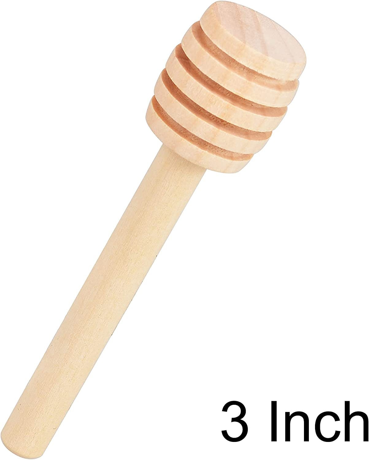 Single 3-inch wooden honey dipper on white background