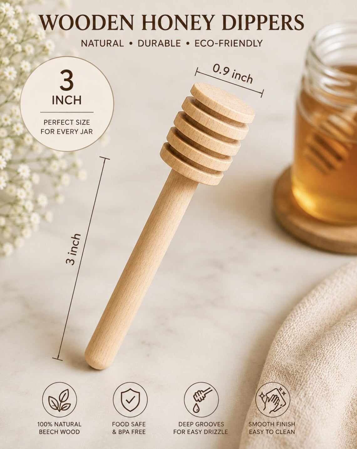 Wooden Honey Dippers – Mini Honey Dipper Sticks for Charcuterie, Tea, Weddings & Favors - Pretty Party Boxx