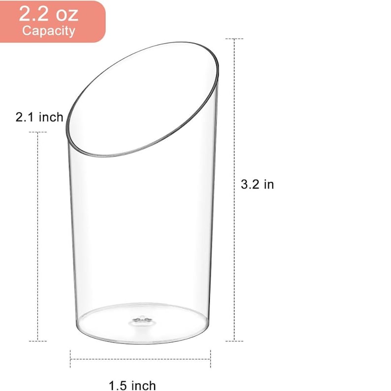 Dimensions of 3 oz clear acrylic cup for appetizers and desserts