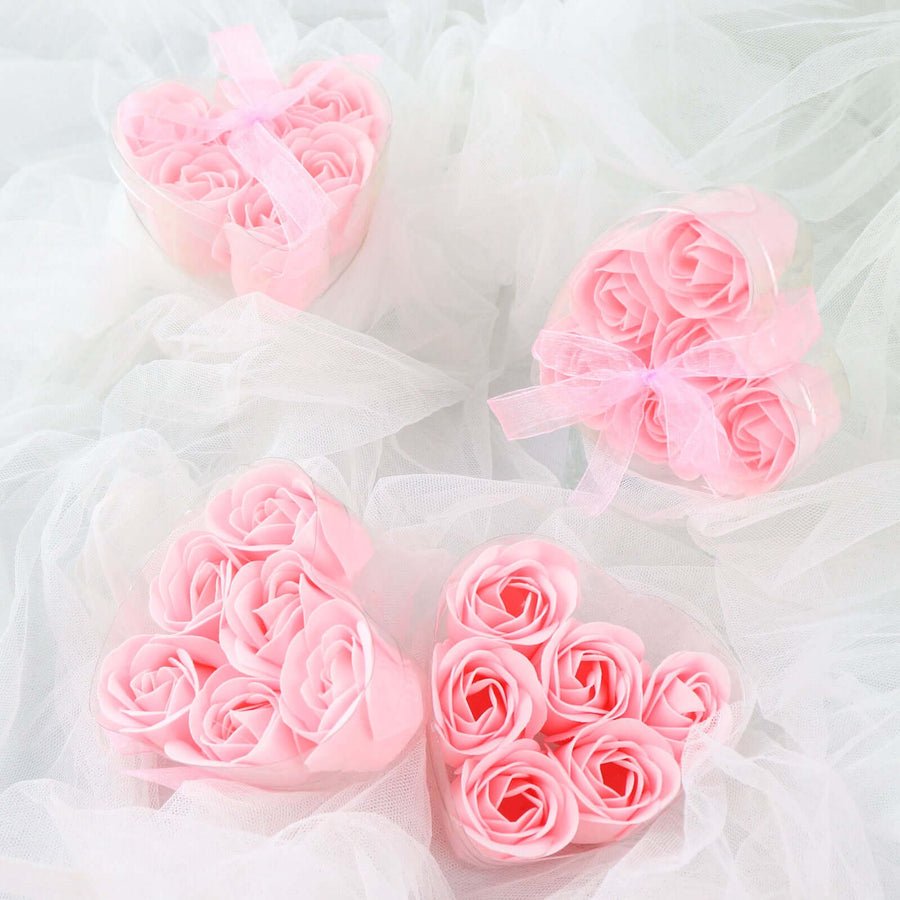 4 - Pack White Scented Rose Soap Heart - Shaped Party Favors with Gift Boxes & Ribbon – Perfect Wedding & Event Decorations - Pretty Party Boxx